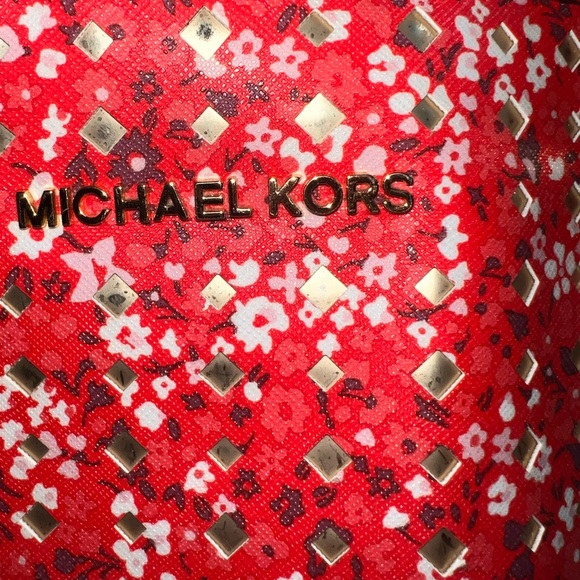 Michael Kors Jet Set Travel Tote Flower Red Used 10.2"x11.8"x4.3" - Picture 5 of 14